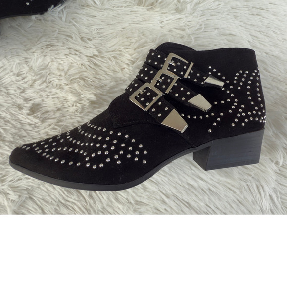 Forever 21 Black Studded Buckle Ankle Boots Size 7.5 NWT Western Style Booties - Picture 12 of 13